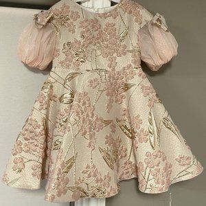 David Charles Gold Label Floral Metallic Pink/Gold Jacquard Dress Sz 3Y Ret $550